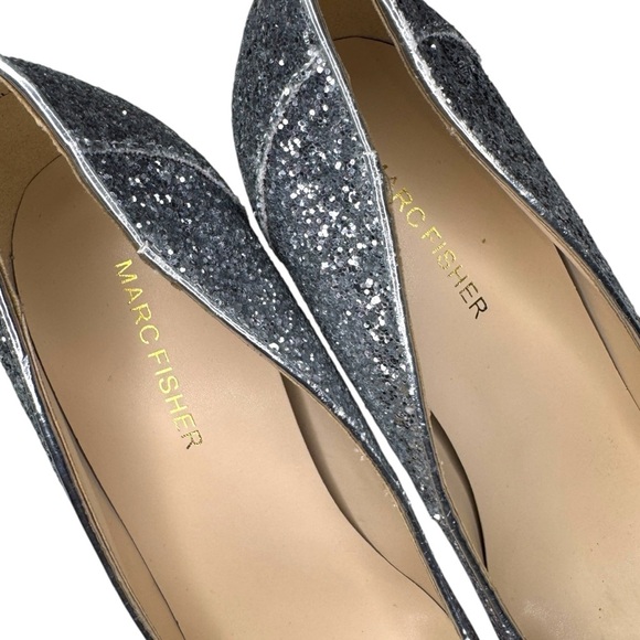 Marc Fisher Harpyly Heels Pumps Sz 9.5 Silver Pink Peep Toe Sparkle Glitter - Picture 10 of 16